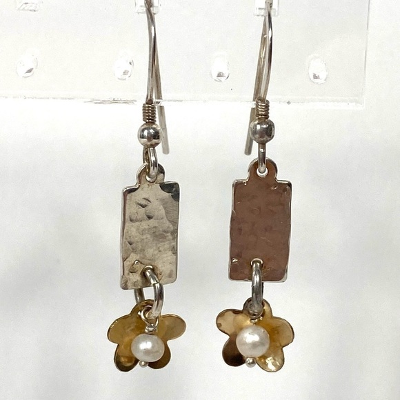 925 Earrings Drops Dangles Artisan Purls Textured Sterling Gold Vermeil 2.58g - Picture 10 of 12